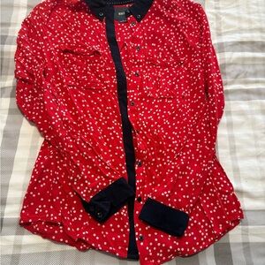 Maeve Red and Black Polka Dot button down